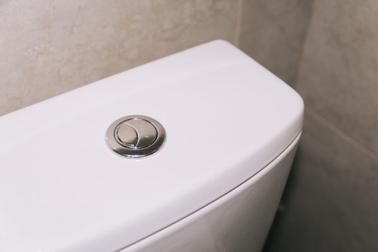 Cisterna de inodoro con pulsador cromado, revisión de fugas de agua